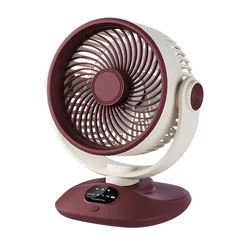 Rechargeable Oscillating USB Desk Fan - Quiet Turbo Air Circulator with 3 - Speed Settings for Personal Use at Home, Office, and Camping (Red Beige)