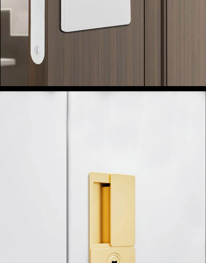 2023 New Handleless Flat Lock Modern Bedroom Magnetic Recessed Door Handle Silent Push-Pull Golden Invisible Sliding Door Lock