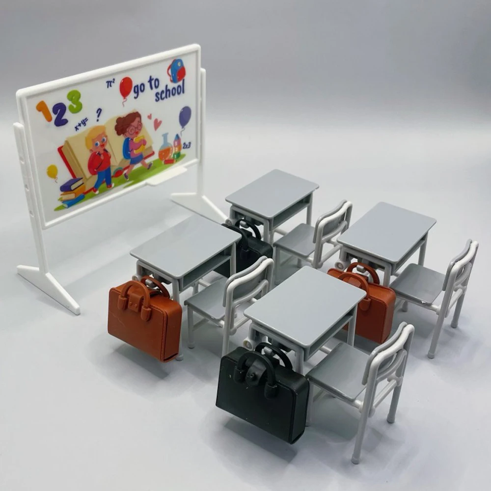 1Set 1:12 Dollhouse Miniature Desks Chairs Schoolbags Model Blackboard Classroom Decor Toy Doll House Accessories - 6
