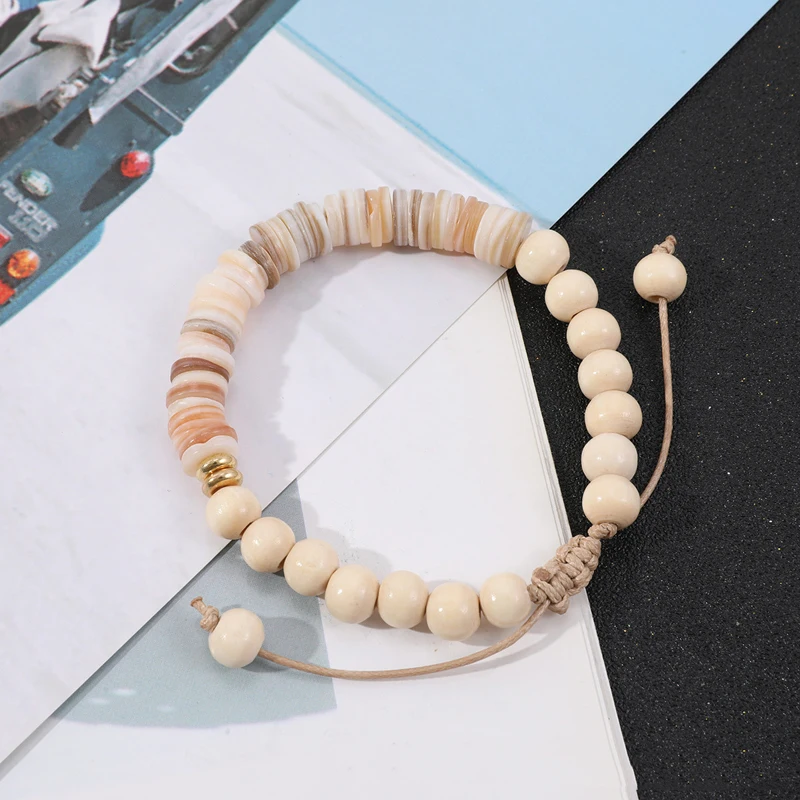 2022 Trendy Handmade Braided Wooden Beads Bracelet Men Summer Beach