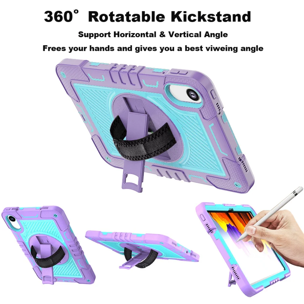 Shockproof Case For Xiaomi Redmi Pad 2 (Wi-Fi Only) – With Rotating Kickstand, Detachable Shoulder Strap & Wrist Strap, Purple