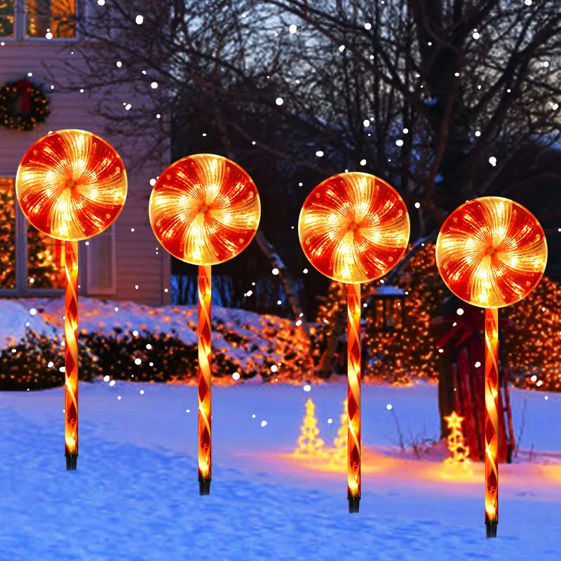 Christmas Solar Candy Cane Lights Outdoor Waterproof Home Garden Pathway Courtyard String Lights Party Holiday Decorations
