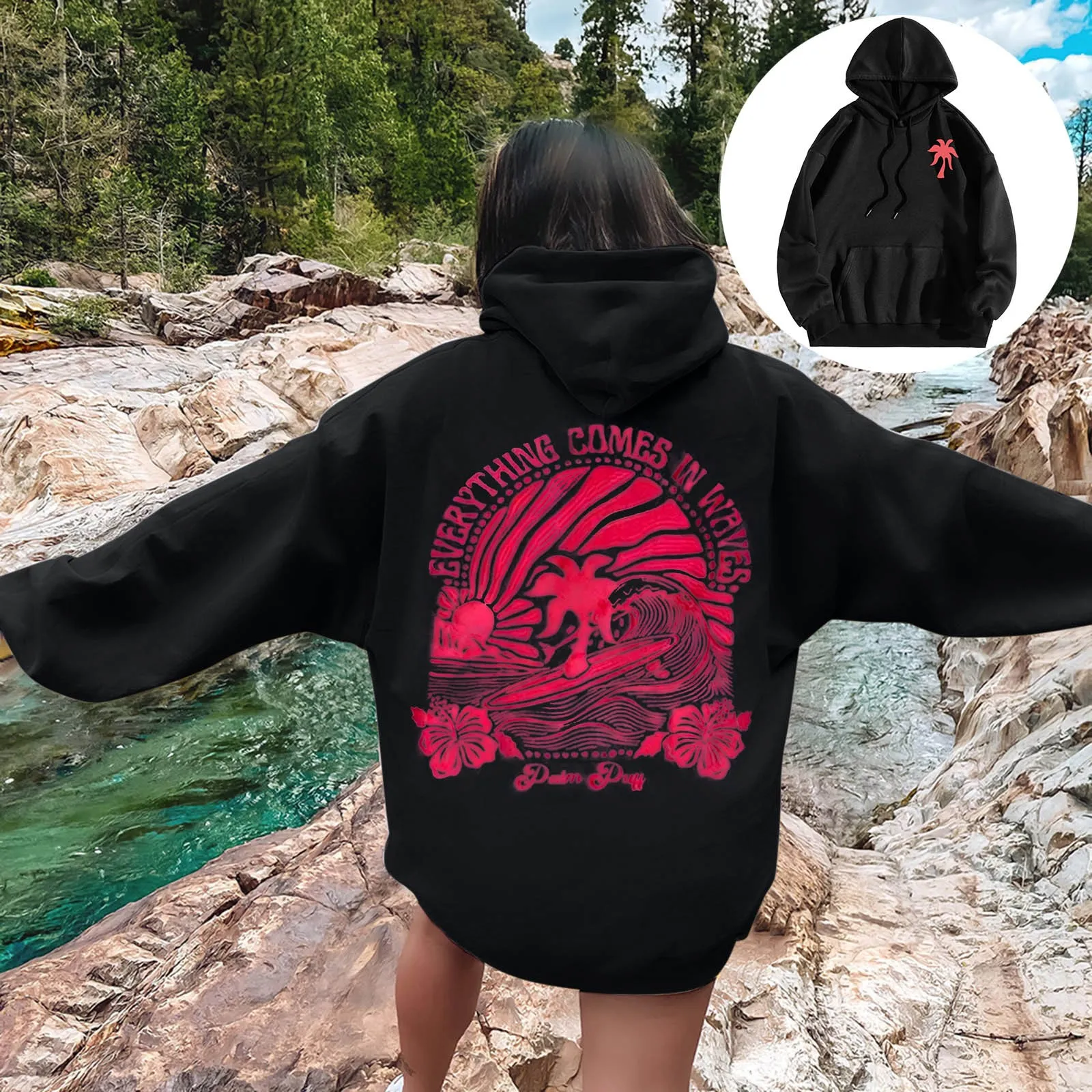 thumbnail image 1 of Sudadera con capucha para mujer, suéter de manga larga con letras estampadas, estética, 1 of 3