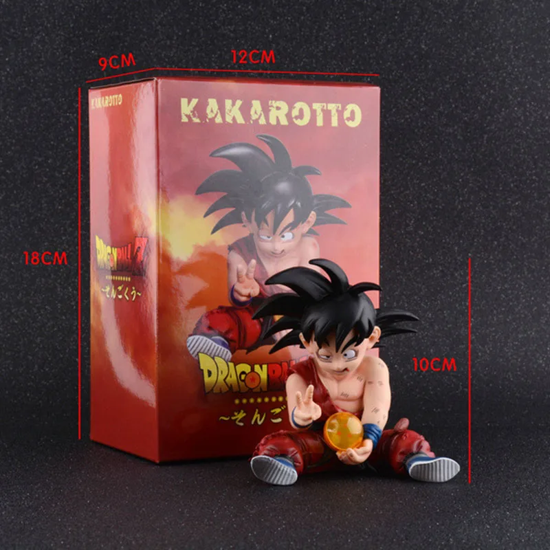 

Anime Dragon Ball Goku Last Victory Figure Red Goku Hold Dragon Ball in Hand Seated Little Goku Model Decoration Birthday Gift