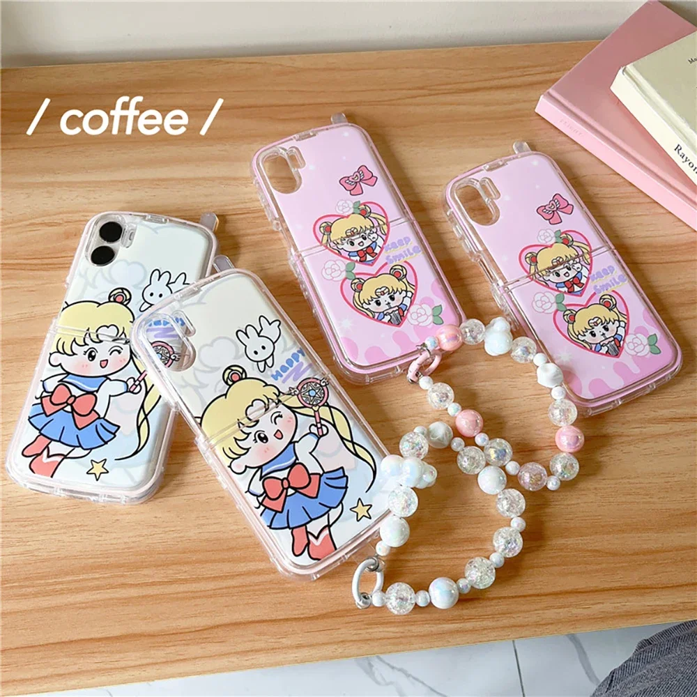 

Anime Cartoon Sailors Moons With lanyard Phone Case for Samsung Galaxy Z Flip 3 4 Z Flip 5 5G Hard PC Anti-drop Back Cover Funda