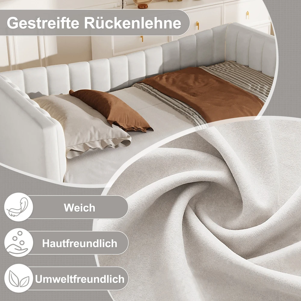 Tagesbett, 90 x 200 cm (180 x 200 cm), gepolstertes Bett mit ausziehbarem Bett, Schlafsofa, Einzelbett, Doppelbett (ohne Matratze), Samt – Detail 24