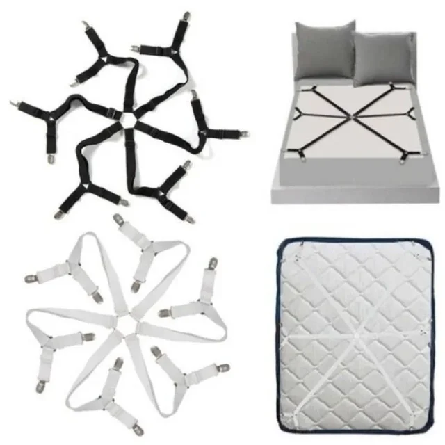 Support de drap de lit élastique réglable, 12 Clips, attaches à Clip pour matelas, couverture, couvertures, sangle de fixation antidérapante, pinces, noir/blanc 1