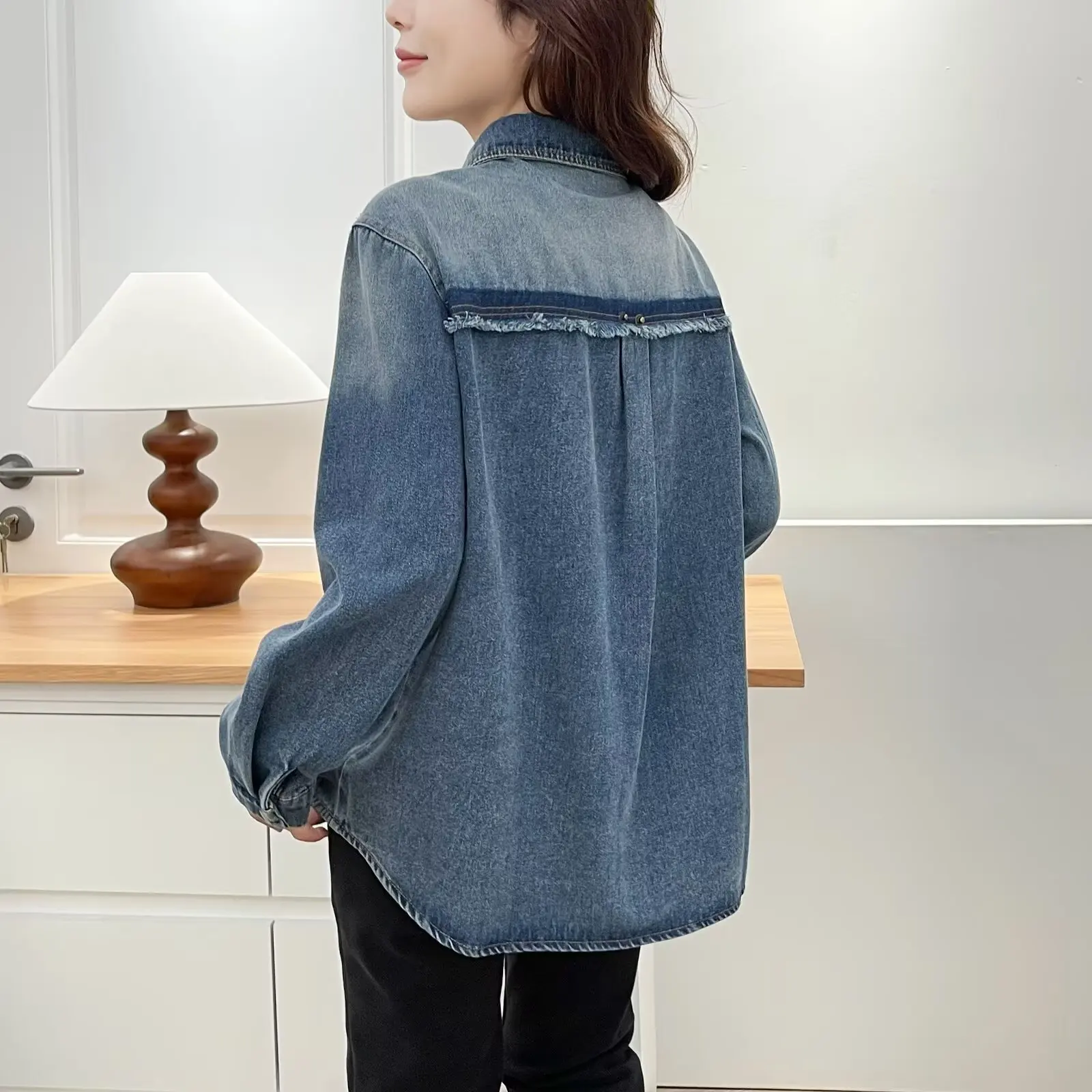 Fashion Plus Size Women's Denim Shirt Jacket Autumn New Design Loose OUTERWEAR 356