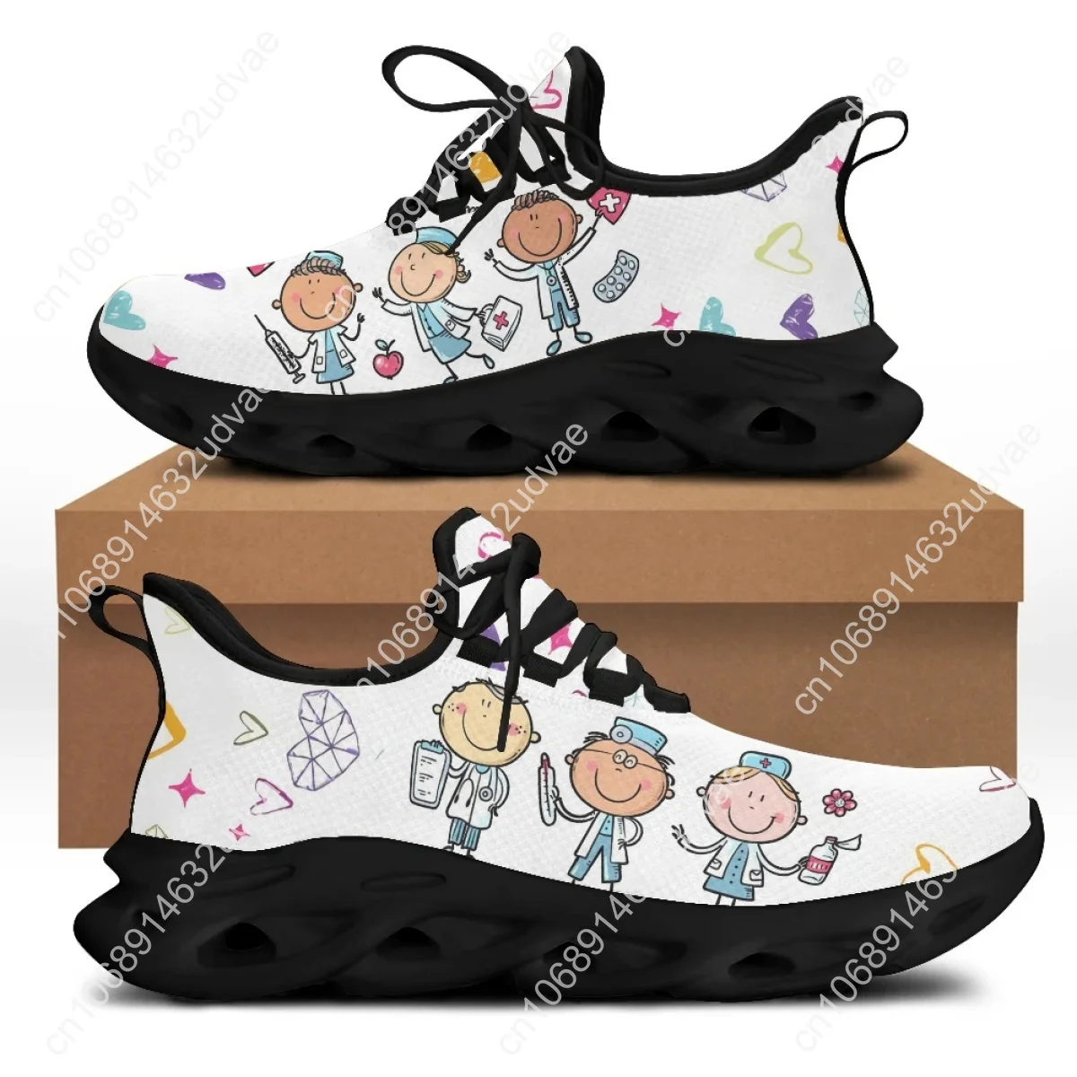 Cartoon Doctor Nurse Shoes for Women Female Flats Shoes Running Sneakers Light Mesh Ladies Footwear chaussure femme
