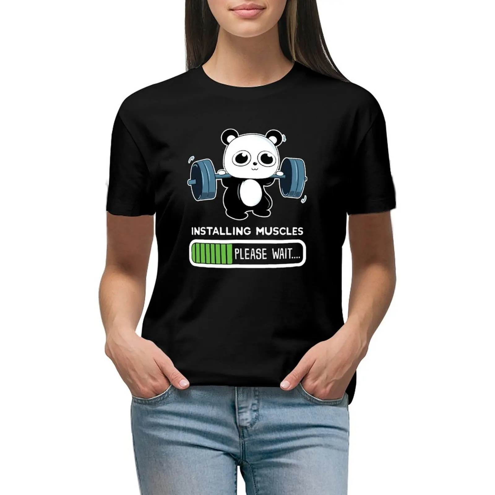Panda Installing Muscles T-shirt shirts graphic tees kawaii clothes Woman T-shirts
