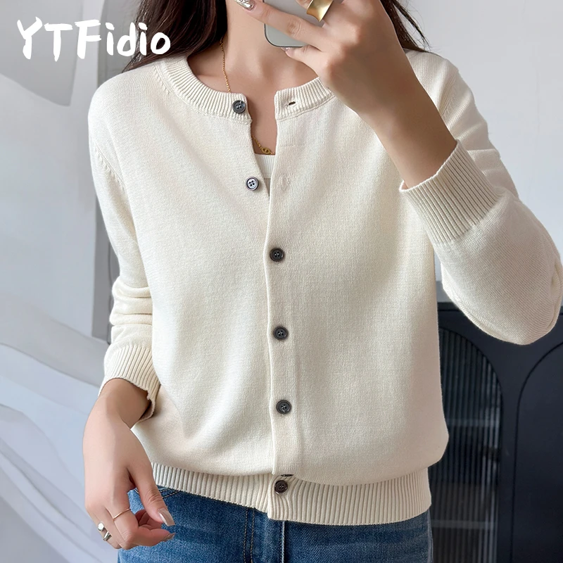 YTFidio 100% coton femmes col rond solide Cardigan de luxe vêtements de créateur femme pull femme hauts 386 1 YTFidio 100% coton femmes col rond solide Cardigan de luxe vêtements de créateur femme pull femme hauts 386 1