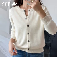 YTFidio 100% coton femmes col rond solide Cardigan de luxe vêtements de créateur femme pull femme hauts 386 1