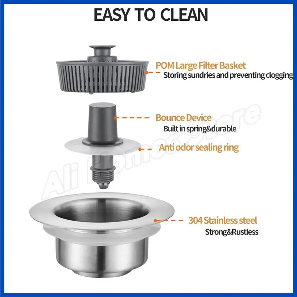 Tappo Lavandino 3 In 1 Ksvaye - Filtro Pop Up In Acciaio Inox Per Cucina E Bagno, Foro 70-85mm - Foto 4