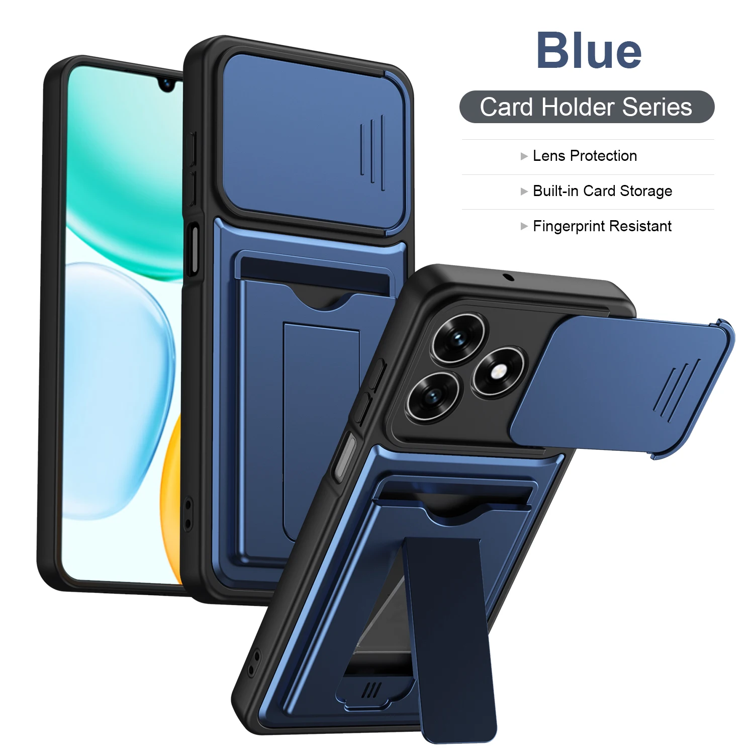 Heavy Duty Shockproof Card Holder Wallet Case with Lens Protection