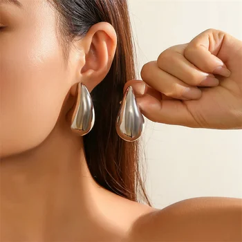 Modern Jewelry New Gold Color Plated Chunky Dome Teardrop Earrings For Women Girl Gift Hot Sale Popular Ear Accessories 3