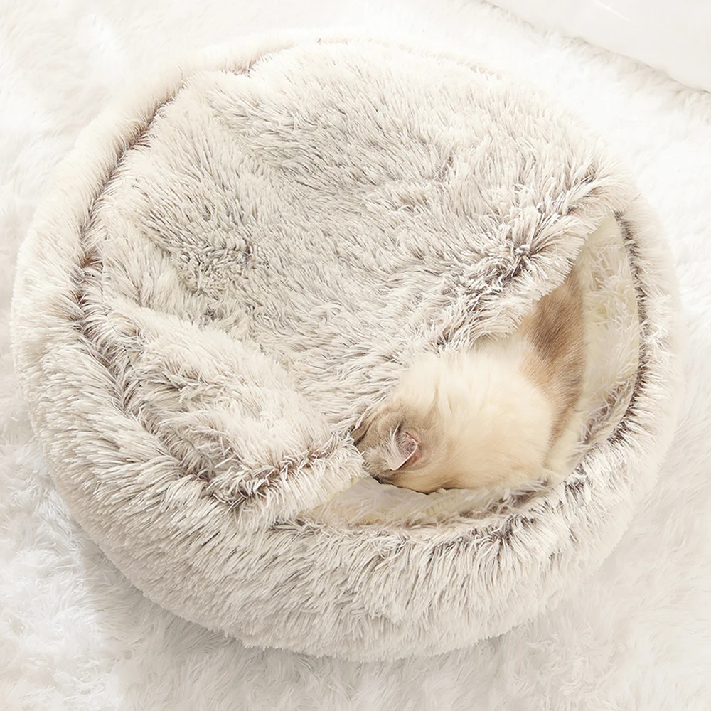 Title 23, Soft Plush Round Cat Bed Winter Warm Long Plush...