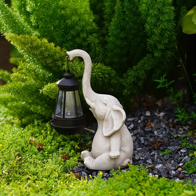 Solar White Elephant Garden Sculpture 2