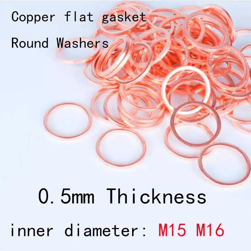 0.5mm Thickness M15 M16 Inner Diameter T2 Copper Gasket Round Washers Flat Gaskets Sealing Washer 17mm-35mm Outer Diameter