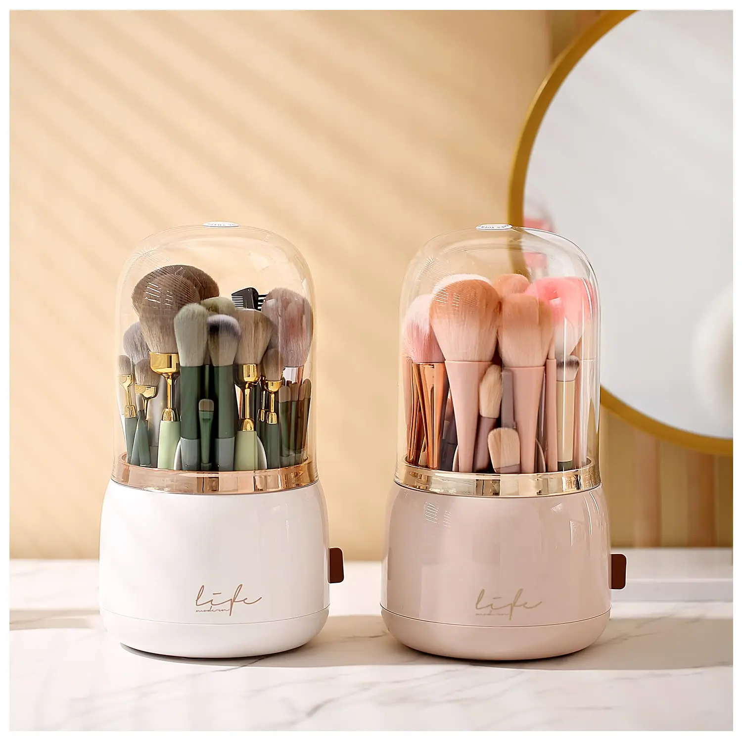 Generic Makeup Brush Holder, 360-degree Rotating Organizer, With A