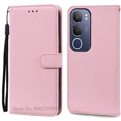 Premium Flip Leather Wallet Cover - Shockproof Phone Case with Book Style Design for Vivo Y19S (Pink)