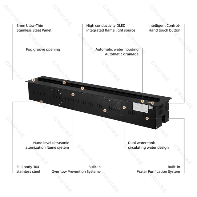 Intelligent Control Supersonic Atomization Polychromatic Flame Length Electric 800mm Water Vapor Fire Steam Fireplace 6