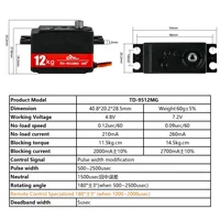 12KG Digital Servo TD-9512MG semi-metal 4.8v-7.4v Steering Gear 180/270/360 Degree for RC Car 1:8 1:10 Drift Cars Flat Runner - Image 4