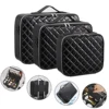 Diamond Check PU Makeup Case, Large Waterproof Travel Organize Cosmetic Box 1