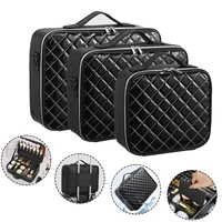 Diamond Check PU Makeup Case, Large Waterproof Travel Organize Cosmetic Box 1