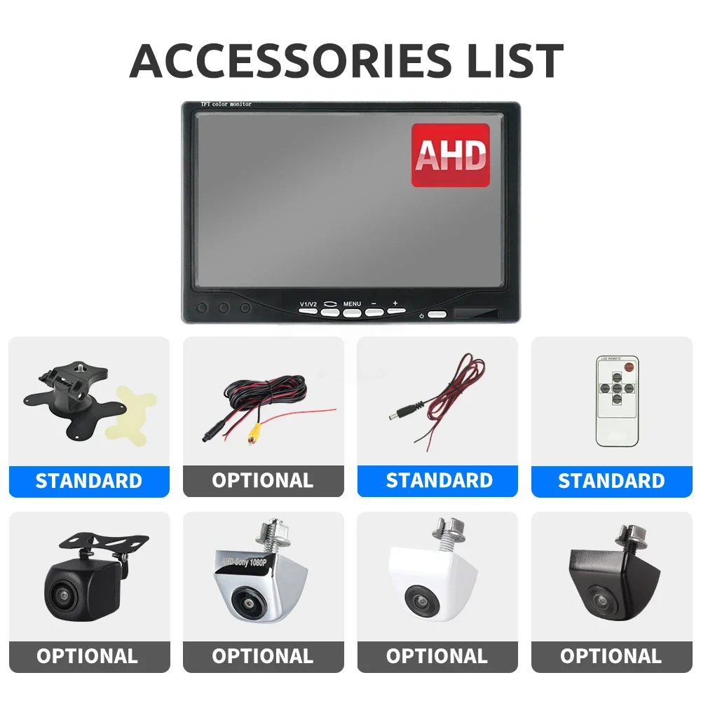 Car Rear View Camera Car Parking Monitor Monitor Display Car Display MJDOUD AHD Car Monitor with Rear View Camera for Vehicle Parking 1080P Night Vision Front Camera with 7 Inch 1024*600 Screen