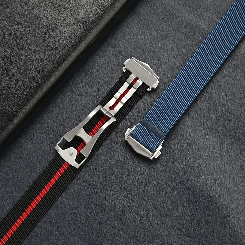 Versatile Ribbed Nylon Waterproof Watch Strap with Folding Buckle - Sporty & Stylish