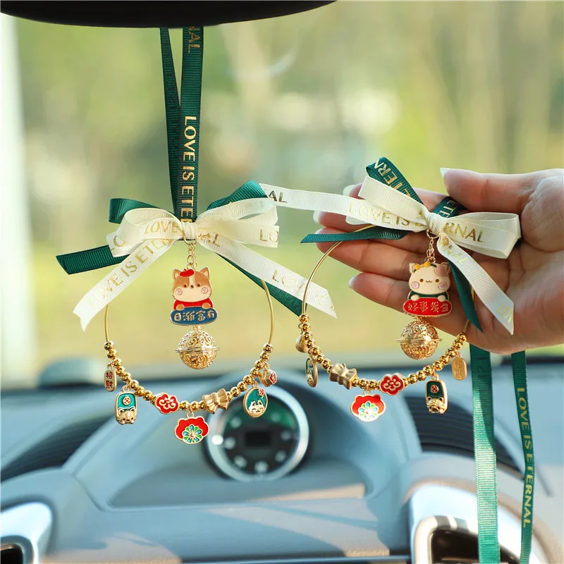 

Car Rearview Mirror Pendant Ornament Cartoon Cute Lucky Cat Dog Hanging Auto Decoration Interior Supplies Kawaii Accessories