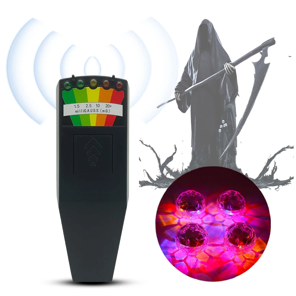 5 LED EMF Meter with 4 Motion Light Up Cat Balls Electric Magnetic Radiation Meter 5 Scales Ghost Hunting Equipment Kit