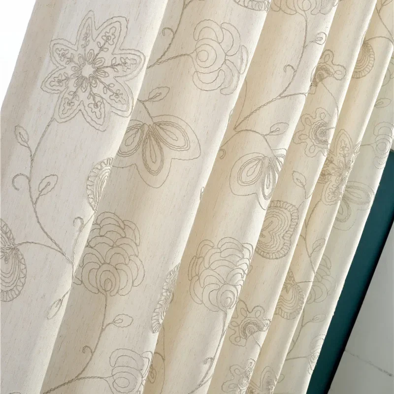 1PC Cotton Linen Embroidery Curtain Wind Embroidery Blackout Living Room Bedroom Simple Fresh Curtain Pastoral High-end Light 4