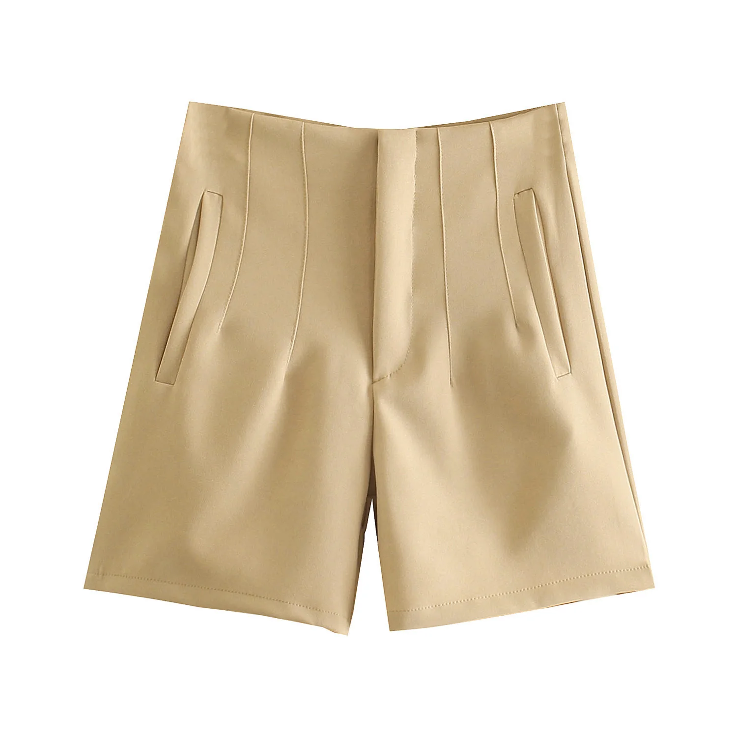 OneBling 2022 Summer Women Casual Traf Zipper Fly High Waist Office Lady Straight Shorts Female Beige Pants Khaki Shorts white shorts