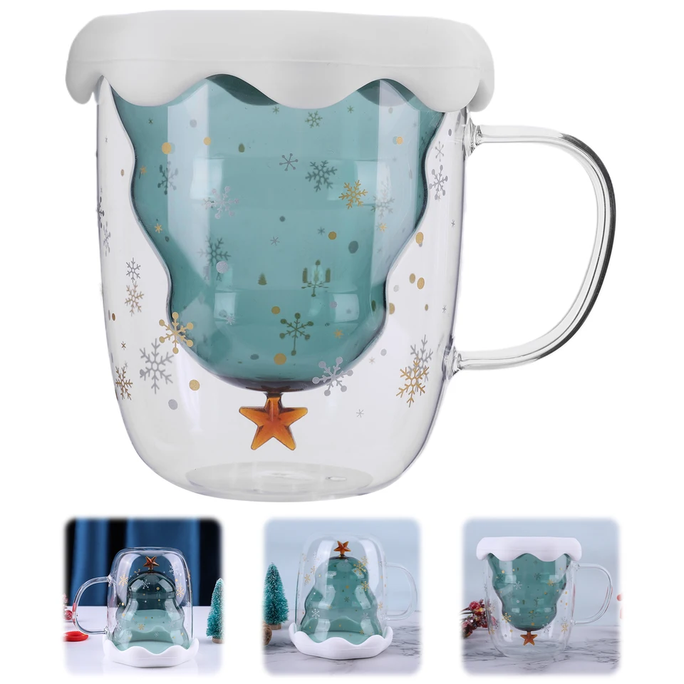 Christmas Tree Bear Mug Clear Glass Coffee Cup