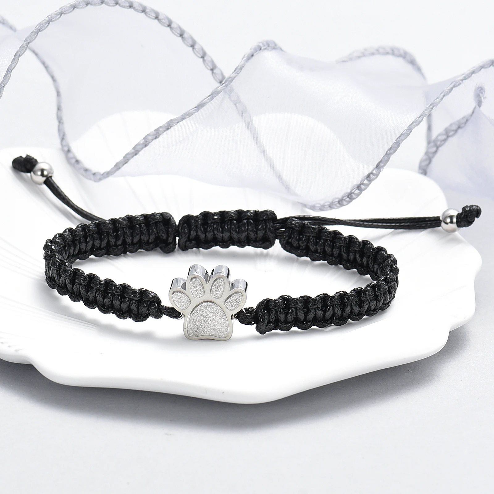 Pet Paw Cremation Urn Bracelet Small Crystal Paws Urns For Dog/Cat Ashes Memorial Jewelry Stainless Steel Adjustable Bangle 5