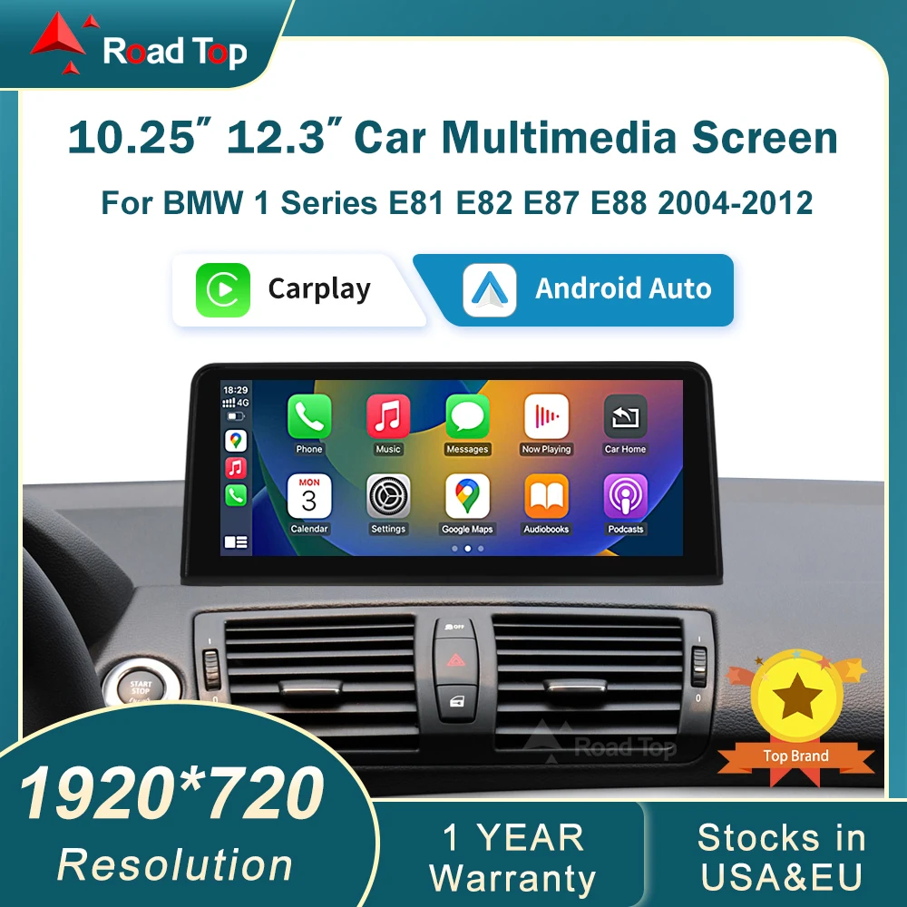 RoadTop 10,25 ''12,3'' CarPlay inalámbrico Android Auto para BMW Serie 1 E81 E82 E87 E88 sistema CCC CIC pantalla de visualización Multimedia