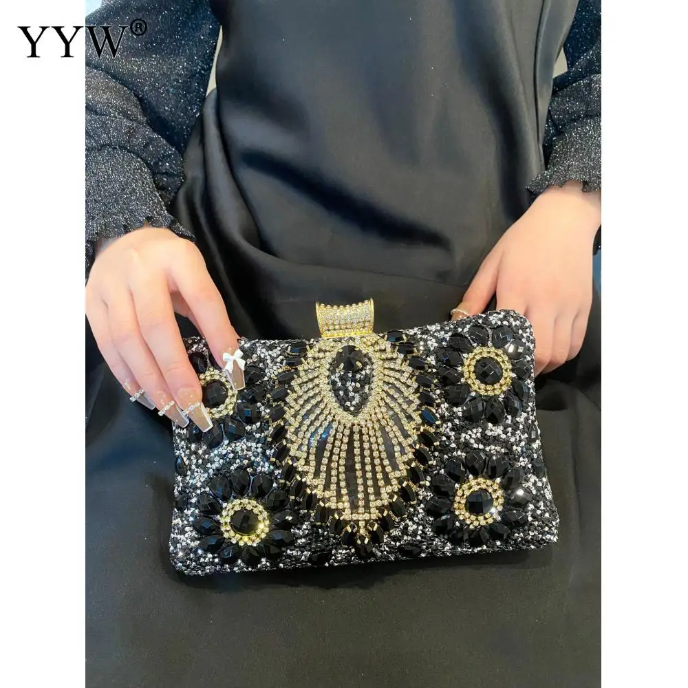 Women's black Rhinestone Evening Bags Female Luxury Diamond Mini Party Handbags Ladies Small Crystal Day Wallet Wedding Purse