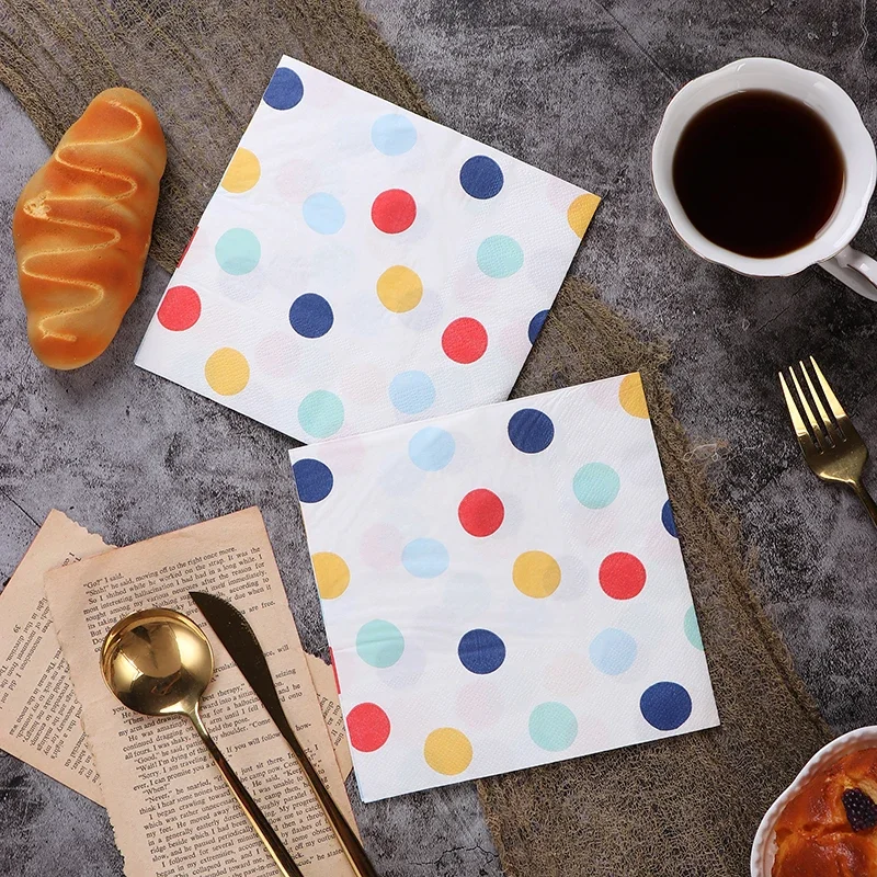 20pcs Paper Napkins Colourful Dot Printed Blue 2-Ply 33cm Wedding Paper Butterfly Bone Bart Placemat