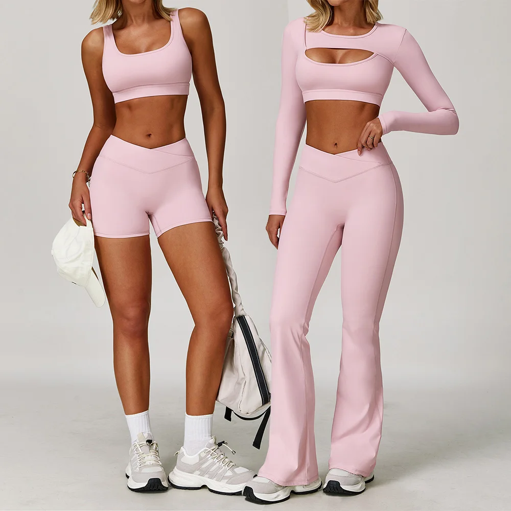 Yoga Set 2PCS Women Tracksuit Gym Long Sleeve Sportswear Workout Clothes Athletic Wear Legging Fitness Bra Crop Top Sports Suits yoga set,sports set,gym workout set,sportswear set,fitness set,sports bra set