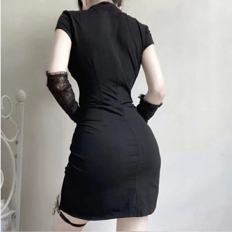 Sexy Mini Split Cheongsam Women Vintage Button Short Sleeve