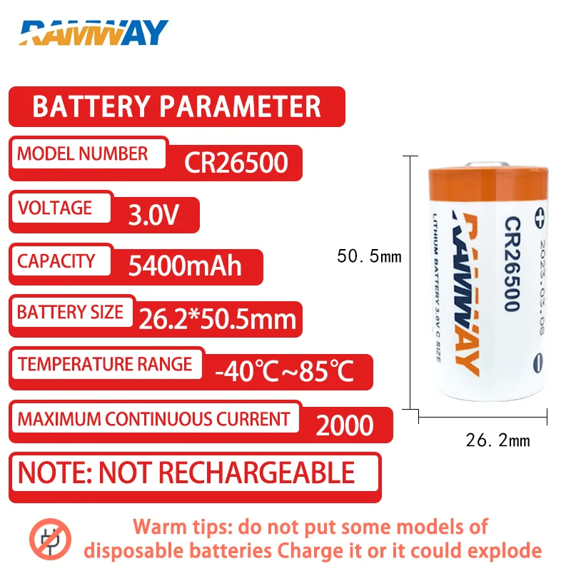 CR26500 C size 3V non rechargeable lithium battery with XH2.54 connector added for turbine flowmeter CNC machine driver 2