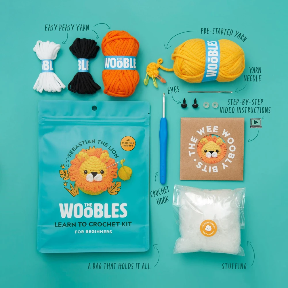 Crochet Kit Kids Beginner Cotton Knitting Yarn Thread Needles Hook Knit Tool Set Animal DIY Craft Beginners