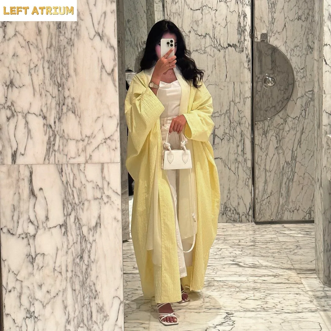 Yellow Abayas for Women 2025 Modest Muslim Dress Kimono Open Abaya Dubai Kaftan Turkey Robe Eid Djellaba Islamic Jalabiya Caftan 3