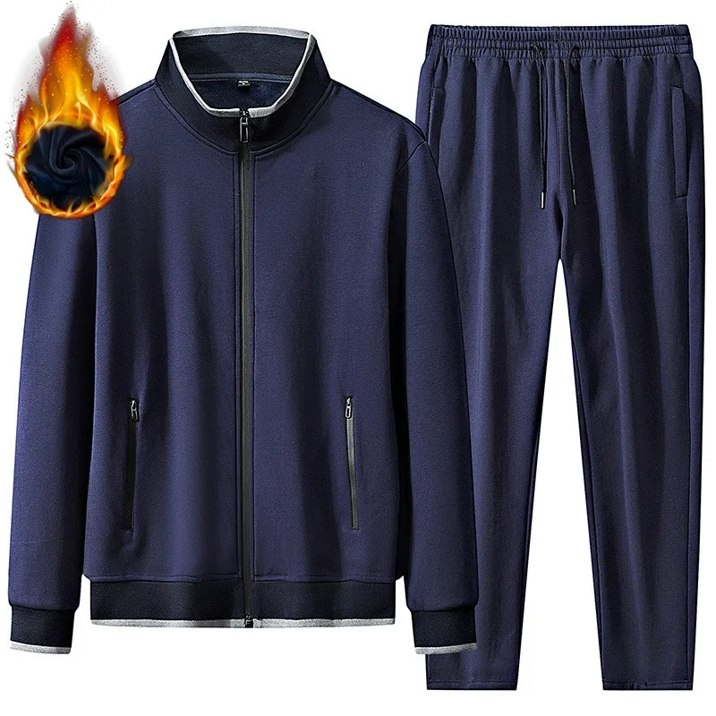 

2024 Men's Clothing Sets Spring, Autumn, and Winter Pure Cotton Sportswear Casual Set, High-quality Plush New Two-piece Set 5XL