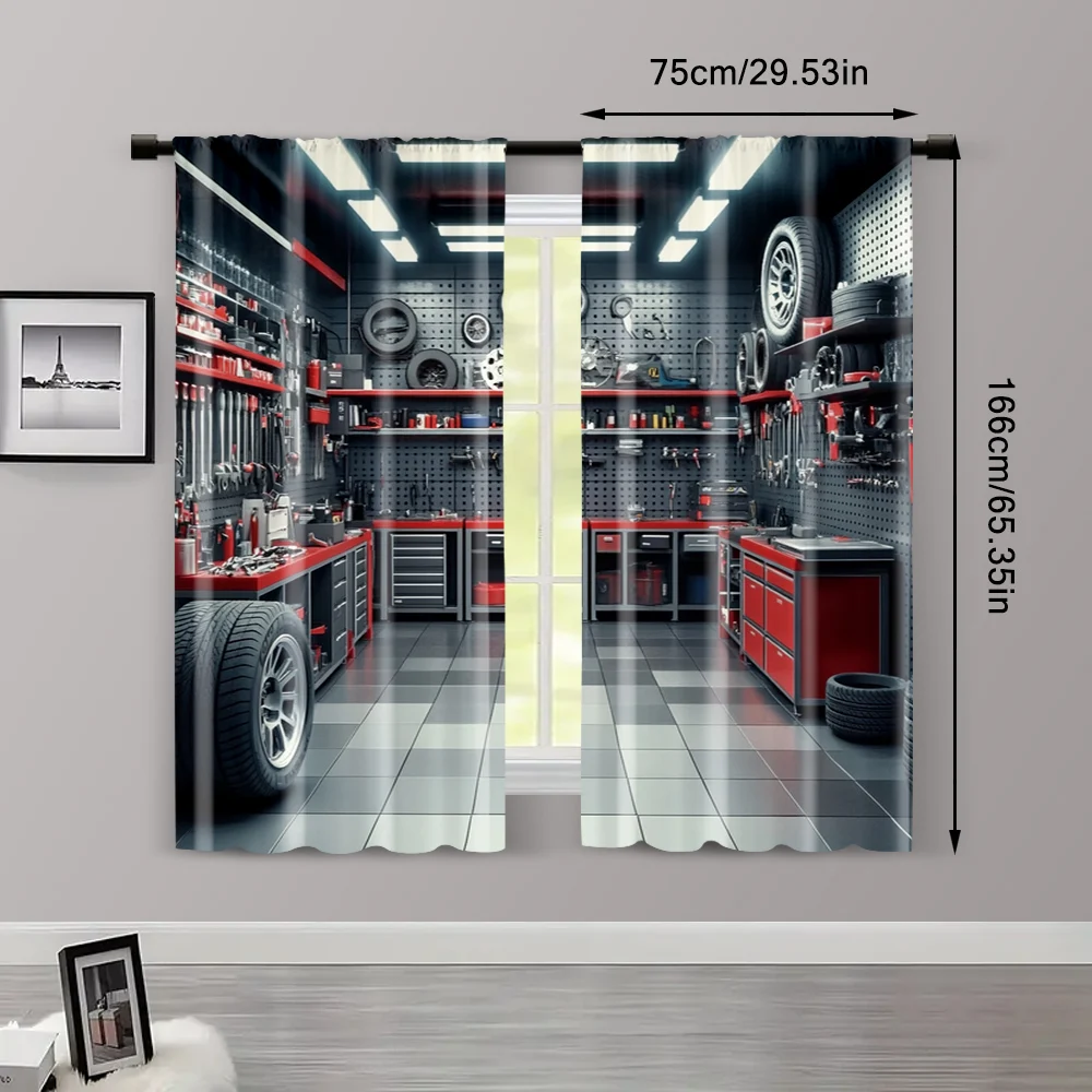 2pcs, Curtains Digital Printed Garage Tools Workshop Versatile 100% Polyester (without rod) Holiday Ldeal for Living Room and 3