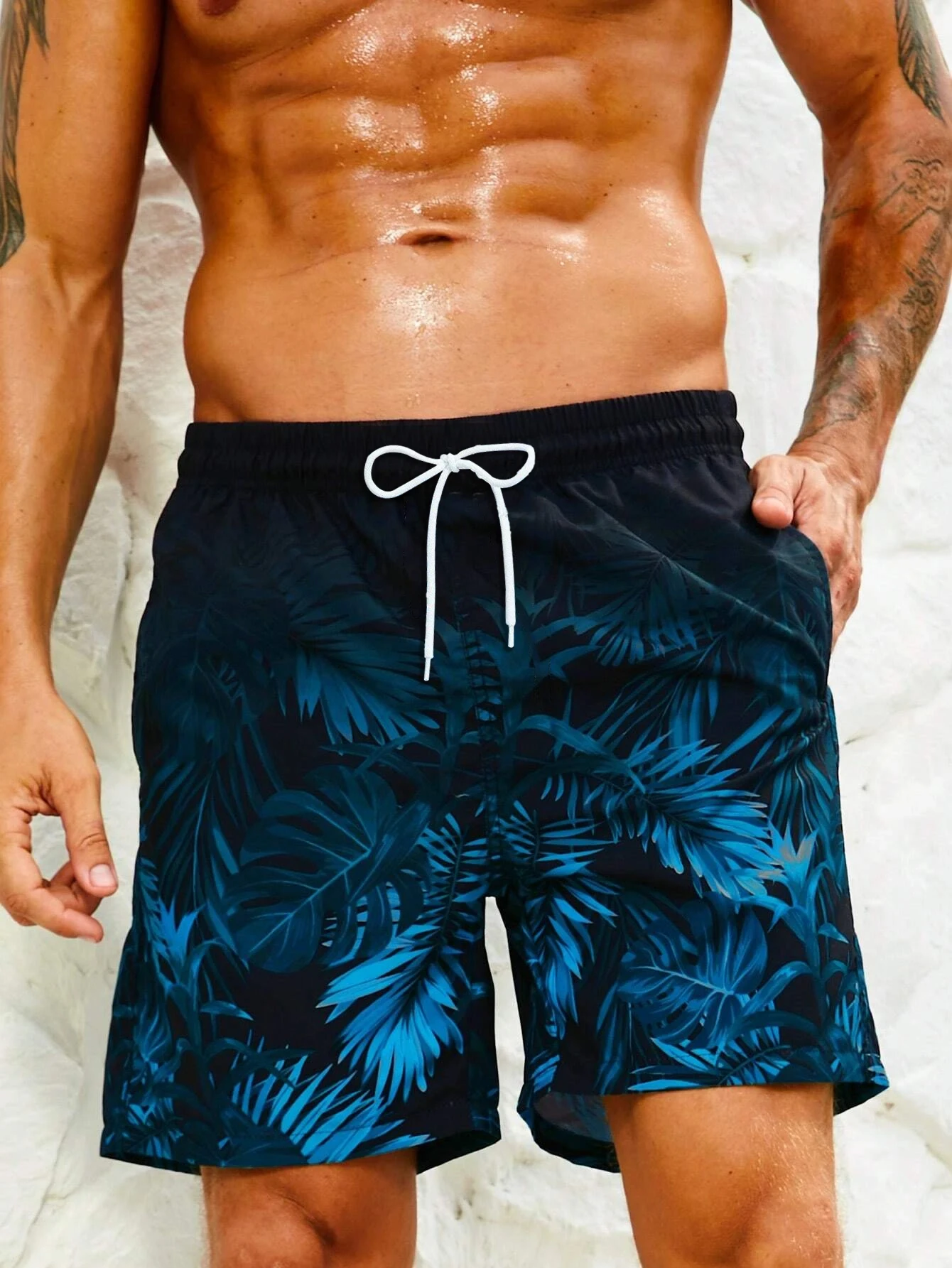 Men's quick-drying Hawaiian shorts with floral and leaf print 3D beachwear soft loose casual novelty summer novelty shorts 5