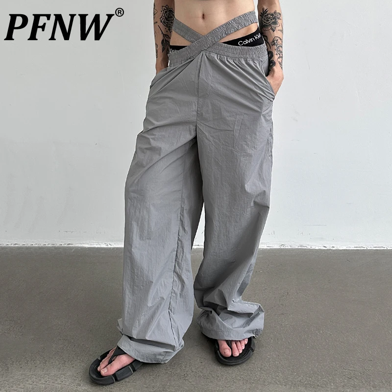 

PFNW Summer New Men's Straight Loose Pants Solid Color Quick Dry High Street Niche Elastic Trend Waist Y2k Chic Trousers 28A2864