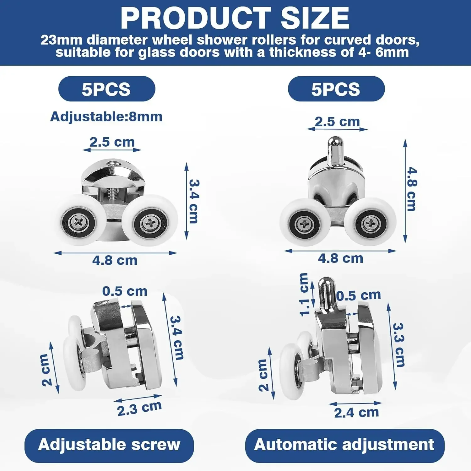 Shower Door Rollers 23mm Zinc Alloy Shower Door Wheels Curved Rollers Anti-Collision Block Bathroom Accessories