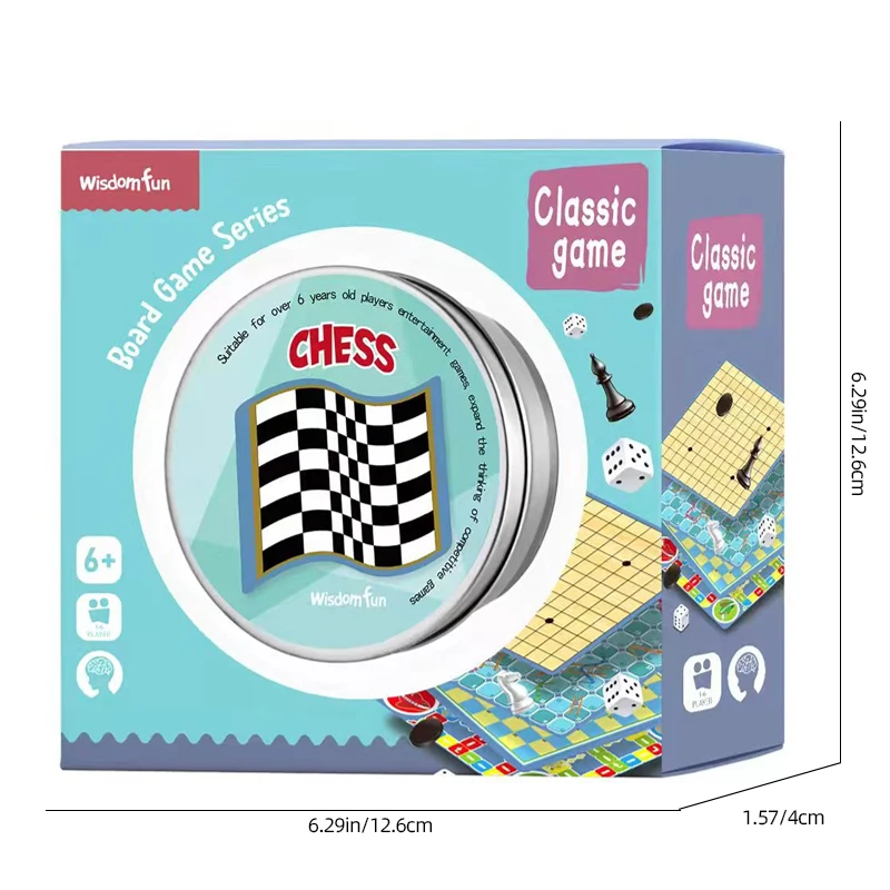 6.3 inch chess set, equipped with plastic film chessboard and portable metal box chessboard game, adult and child tabletop game 2